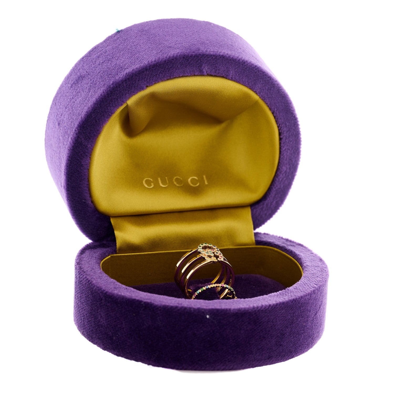 Gucci 18K Yellow Gold Multi Gemstone Running GG Triple Row Ring 53 6.5 7 of 7