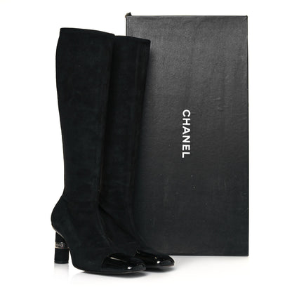 Chanel Suede Calfskin Patent CC Cap Toe Knee High Boots 39.5 Black 8 of 8