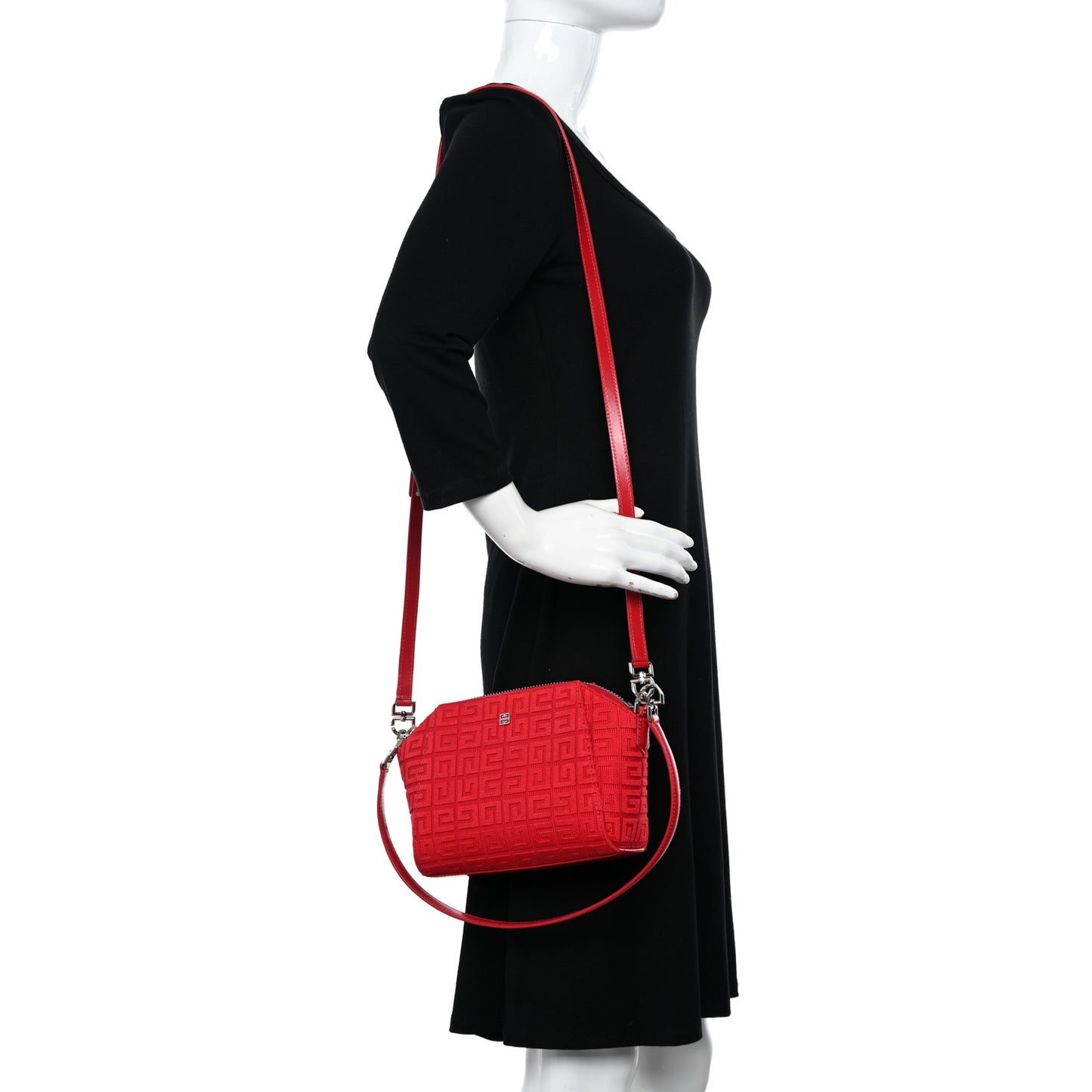 Calfskin Jacquard Fabric 4G Antigona Crossbody Red