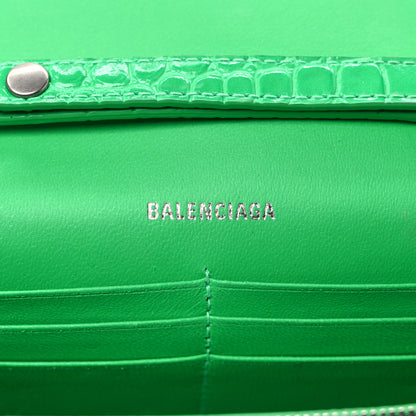 Balenciaga Shiny Calfskin Crocodile Embossed Hourglass Chain Bag Vivid Green 6 of 9