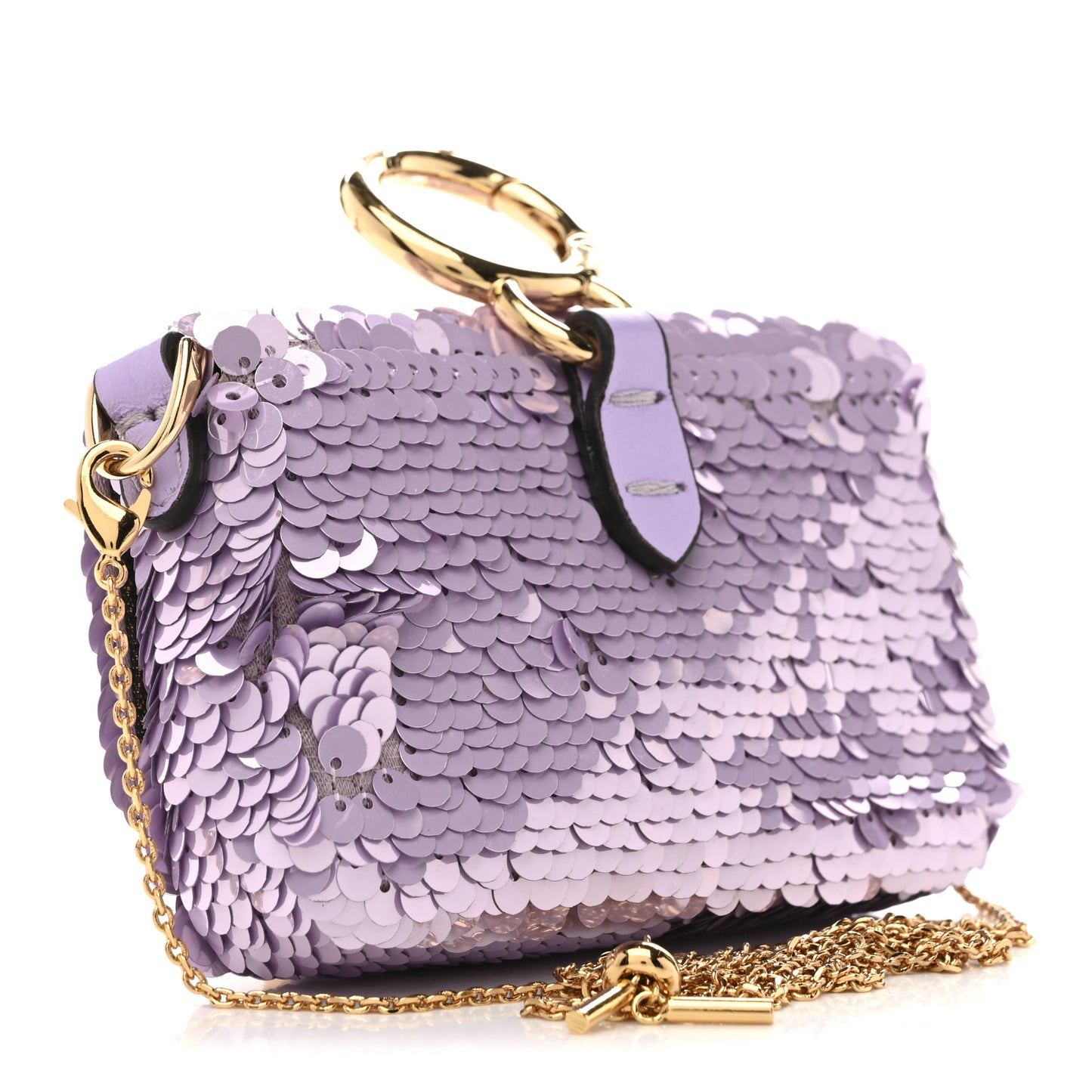Sequin Paillettes Shiny Nappa Sex and the City Nano Maxi Buckle Baguette Charm Lilla