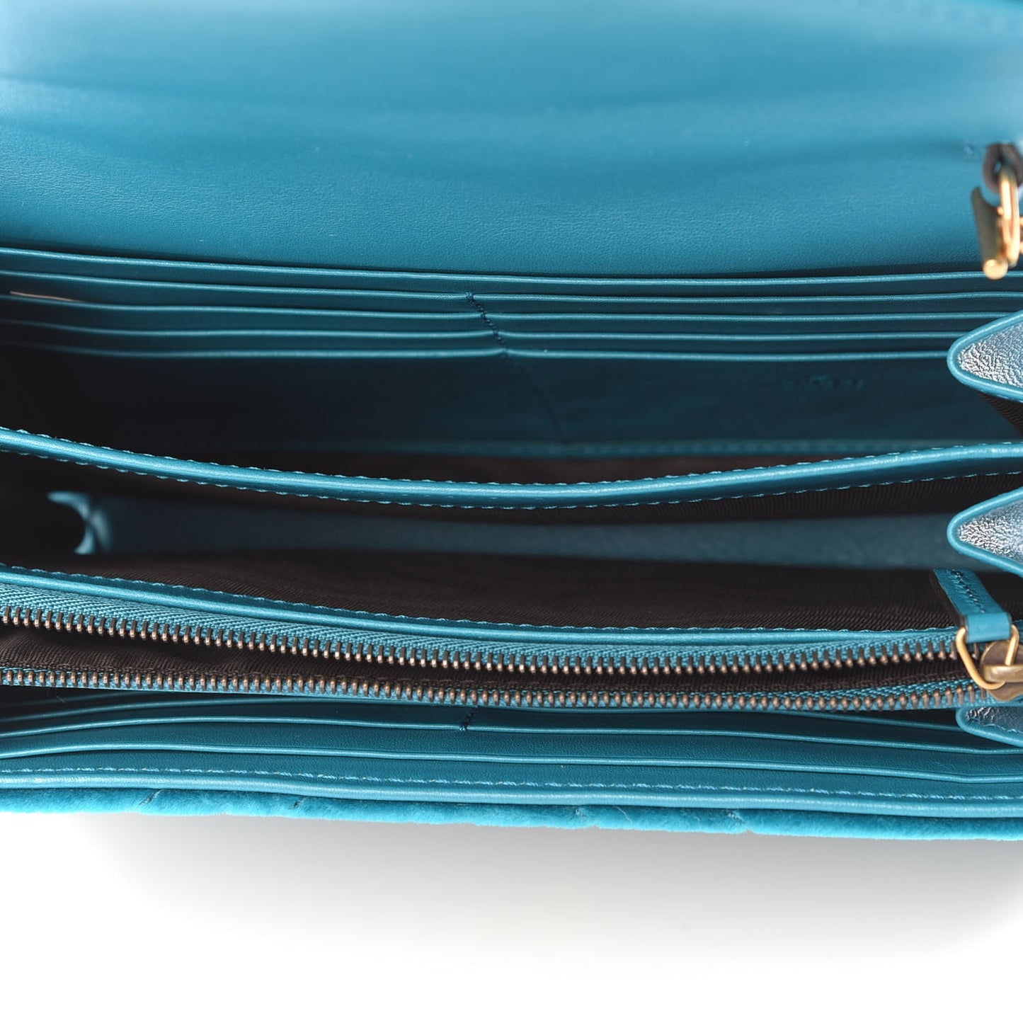 Velvet Matelasse GG Marmont Chain Wallet Pavone Cyan