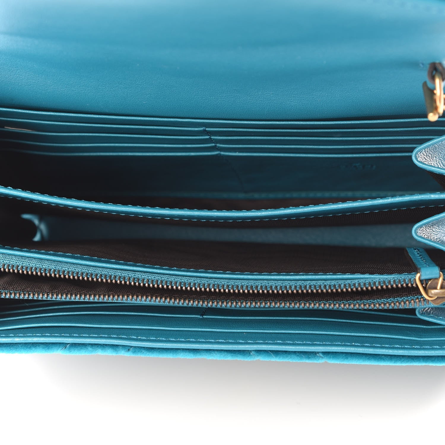 Gucci Velvet Matelasse GG Marmont Chain Wallet Pavone Cyan 4 of 8