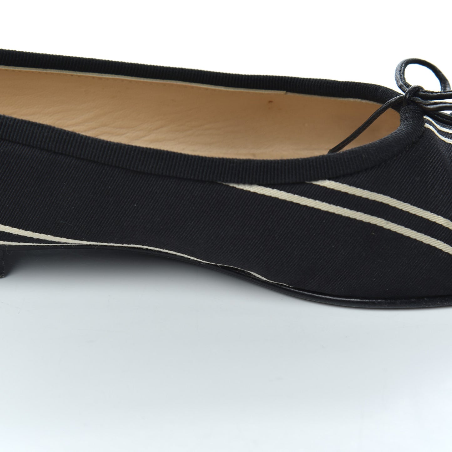 Fabric Grosgrain Cap Toe Ballerina Flats 39.5 Black