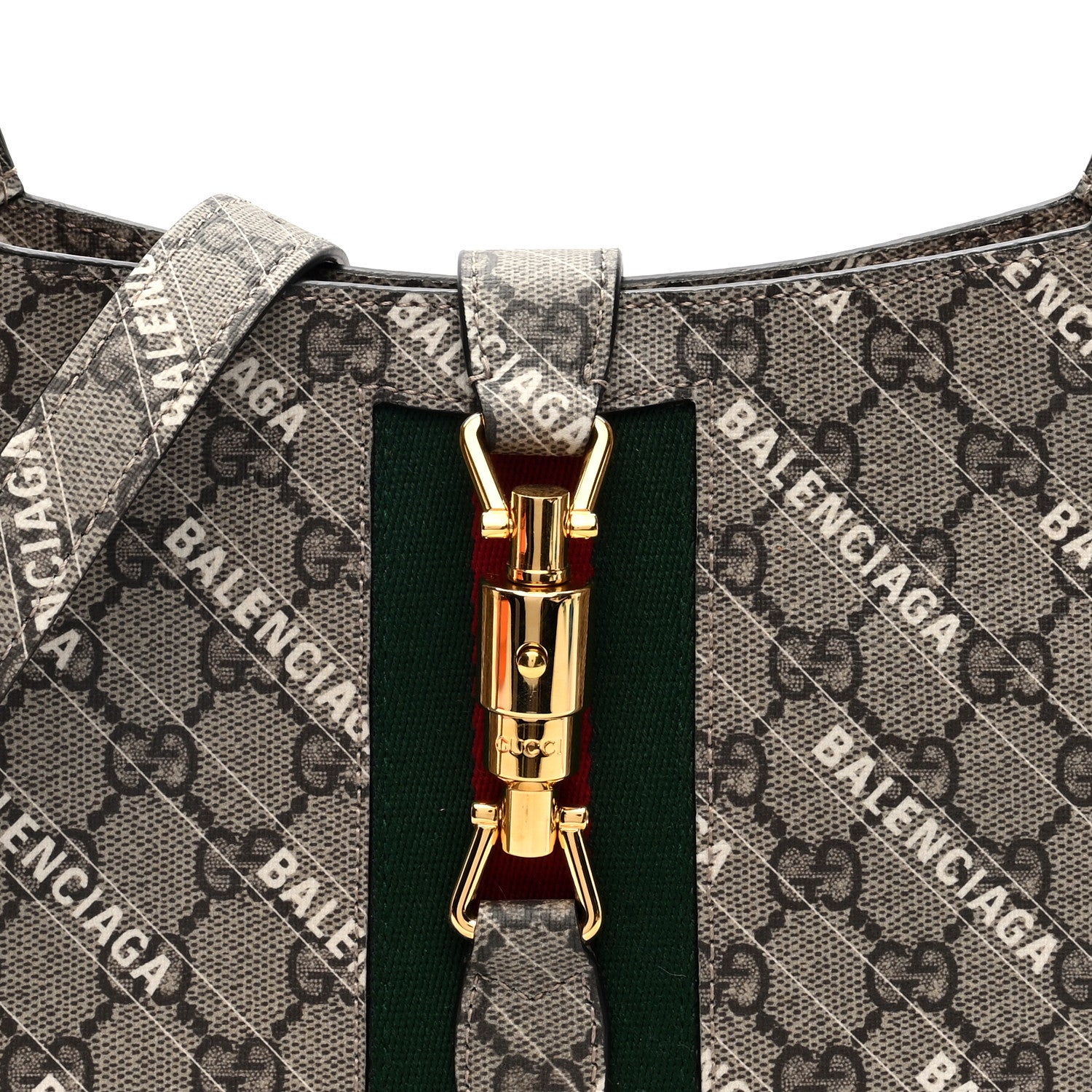 Gucci X BALENCIAGA GG Supreme Monogram Striped Logo Print Web Small Jackie 1961 Hobo Beige Ebony Mystic White 8 of 10