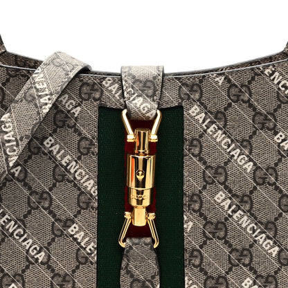 Gucci X BALENCIAGA GG Supreme Monogram Striped Logo Print Web Small Jackie 1961 Hobo Beige Ebony Mystic White 8 of 10