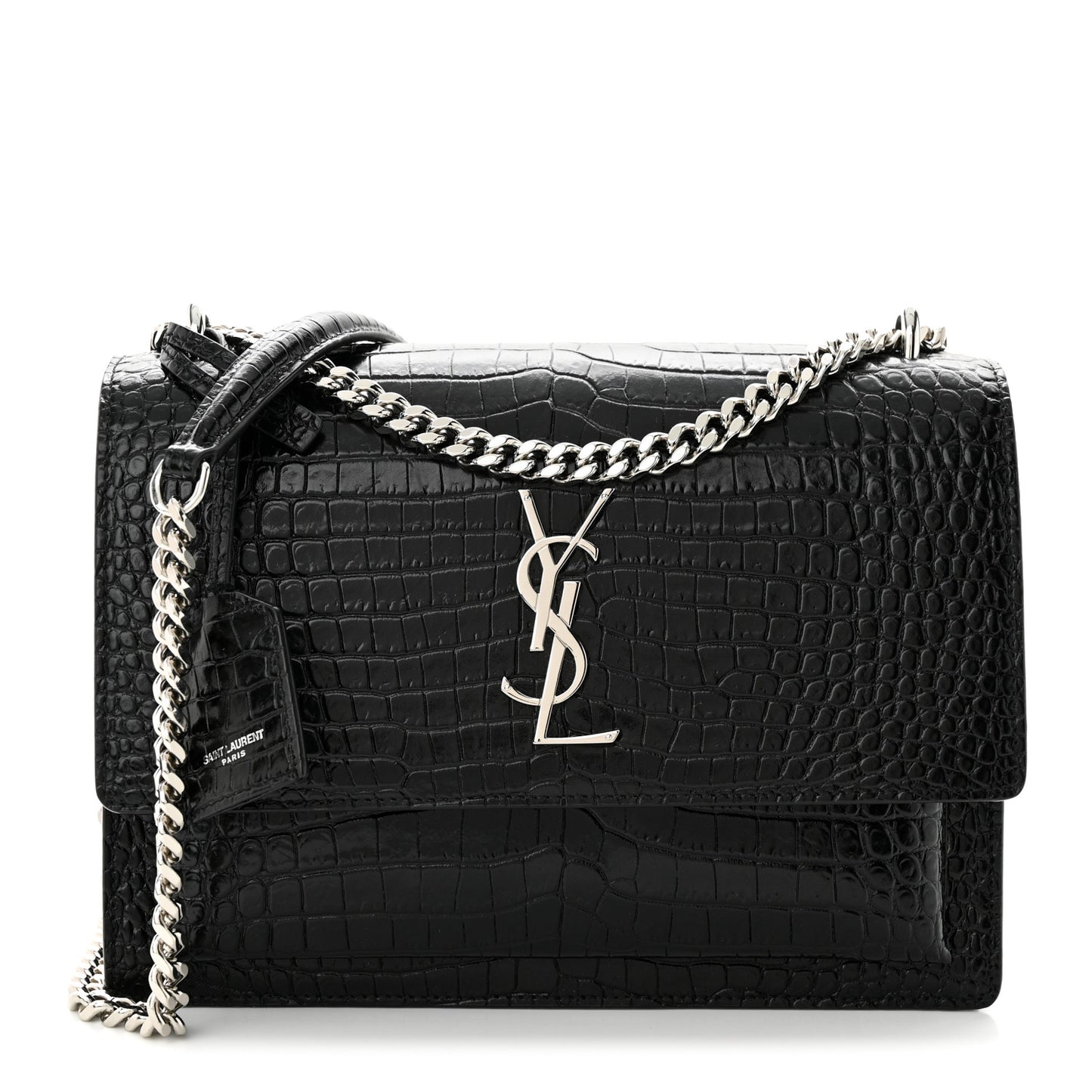 Calfskin Crocodile Embossed Medium Monogram Sunset Black
