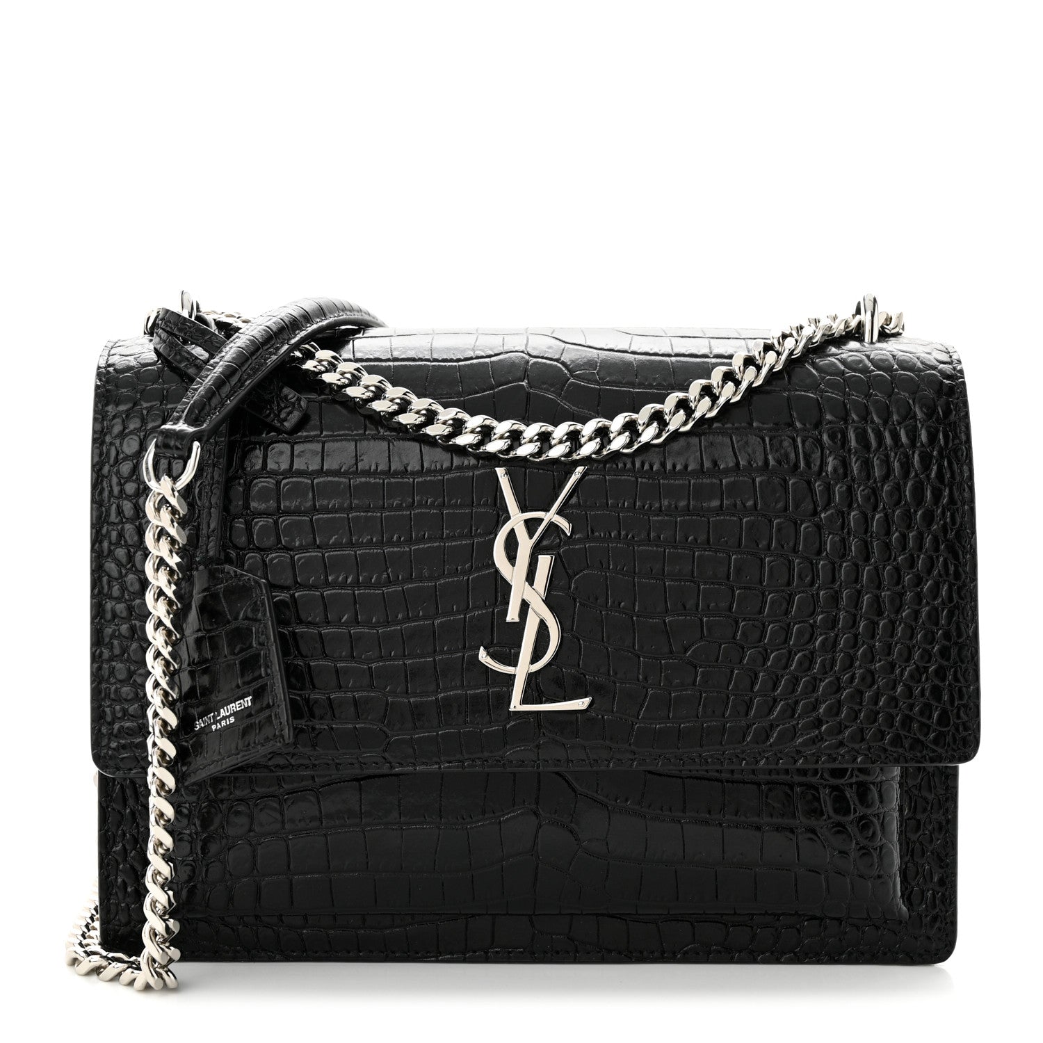 Saint Laurent Calfskin Crocodile Embossed Medium Monogram Sunset Black 1 of 10