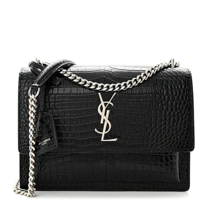 Saint Laurent Calfskin Crocodile Embossed Medium Monogram Sunset Black 1 of 10