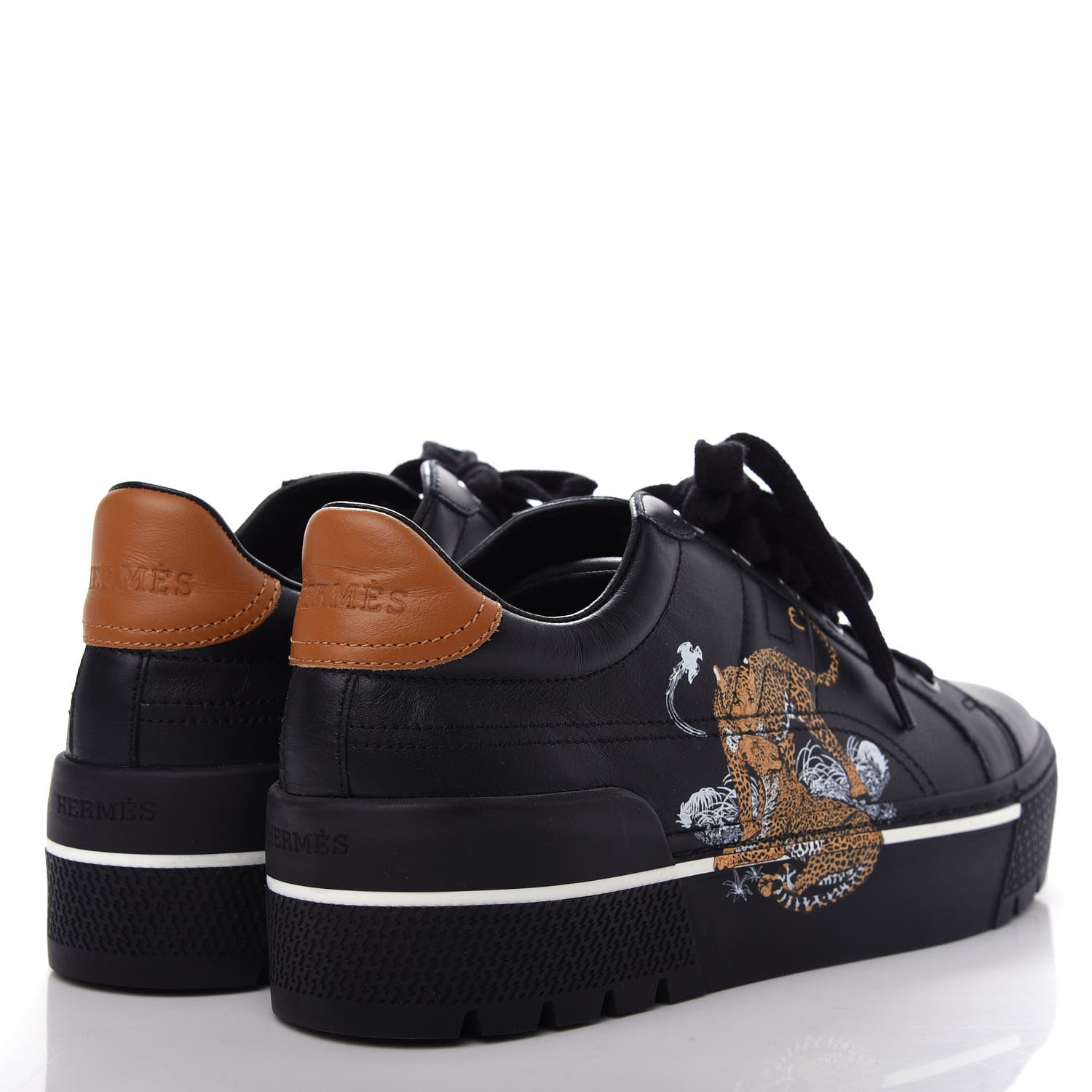 Hermes Calfskin Womens Jungle Love Voltage Sneakers 37.5 Black 4 of 11