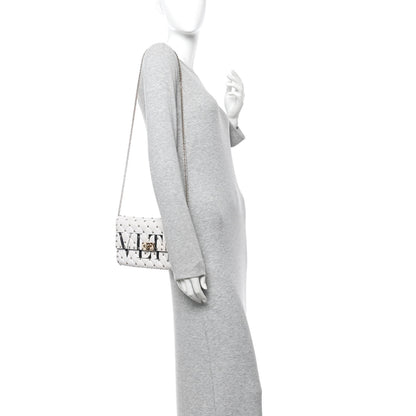 Valentino Garavani Lambskin VLTN Print Rockstud Spike Wallet On Chain White 2 of 9