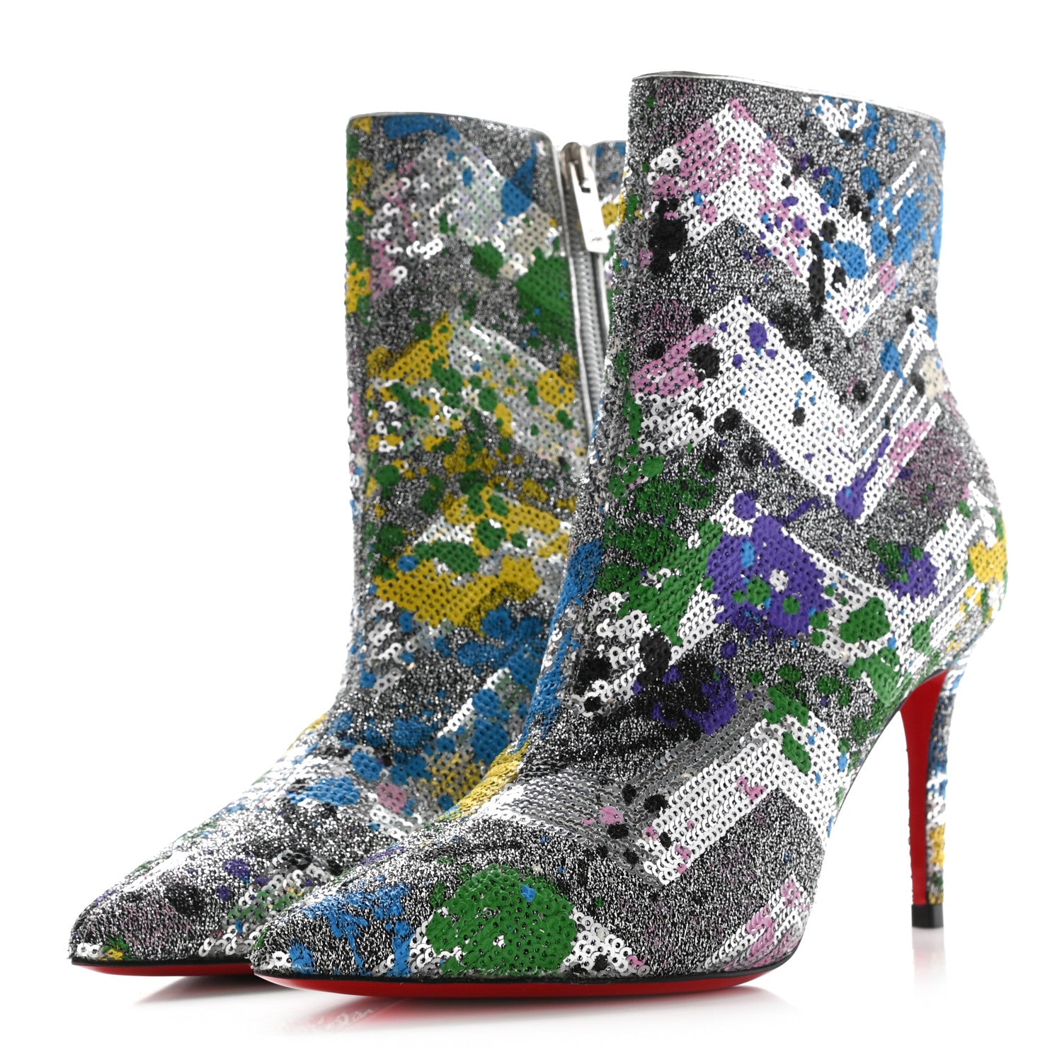 Christian Louboutin Paillette Splash So Kate Booty 85 Ankle Boots 36 Silver Multicolor 3 of 7