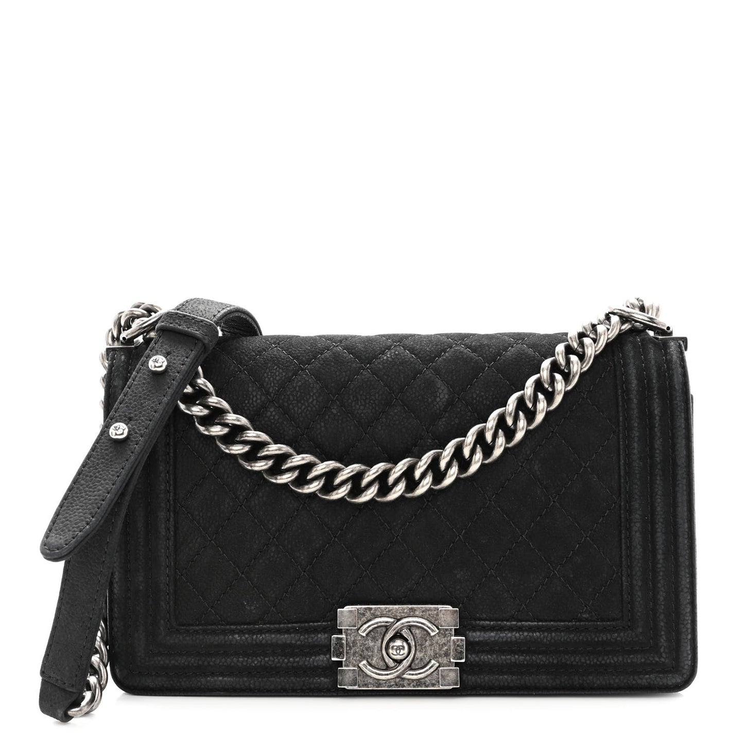 Iridescent Caviar Quilted Medium Boy Flap Black
