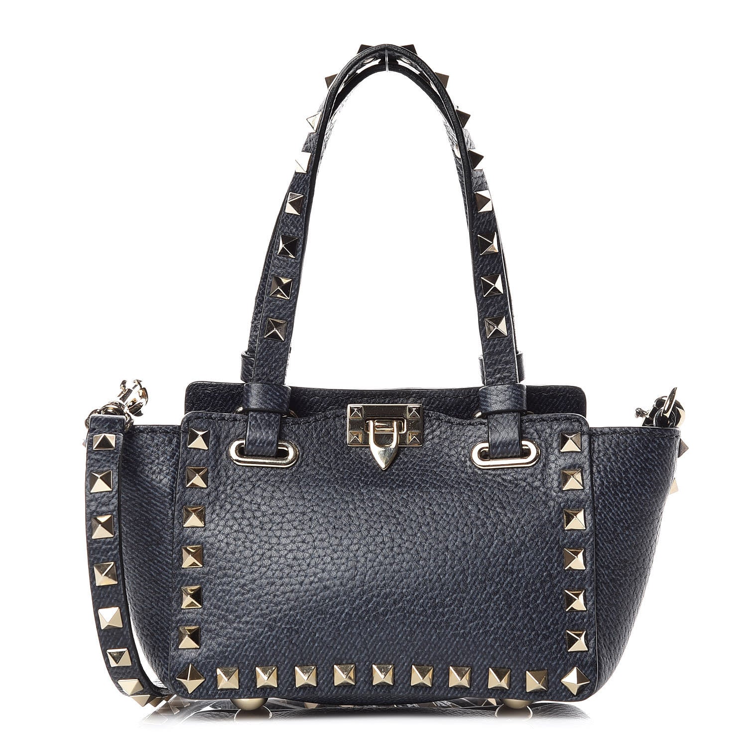 Valentino Garavani Pebbled Calfskin Micro Rockstud Tote Deep Denim 1 of 10