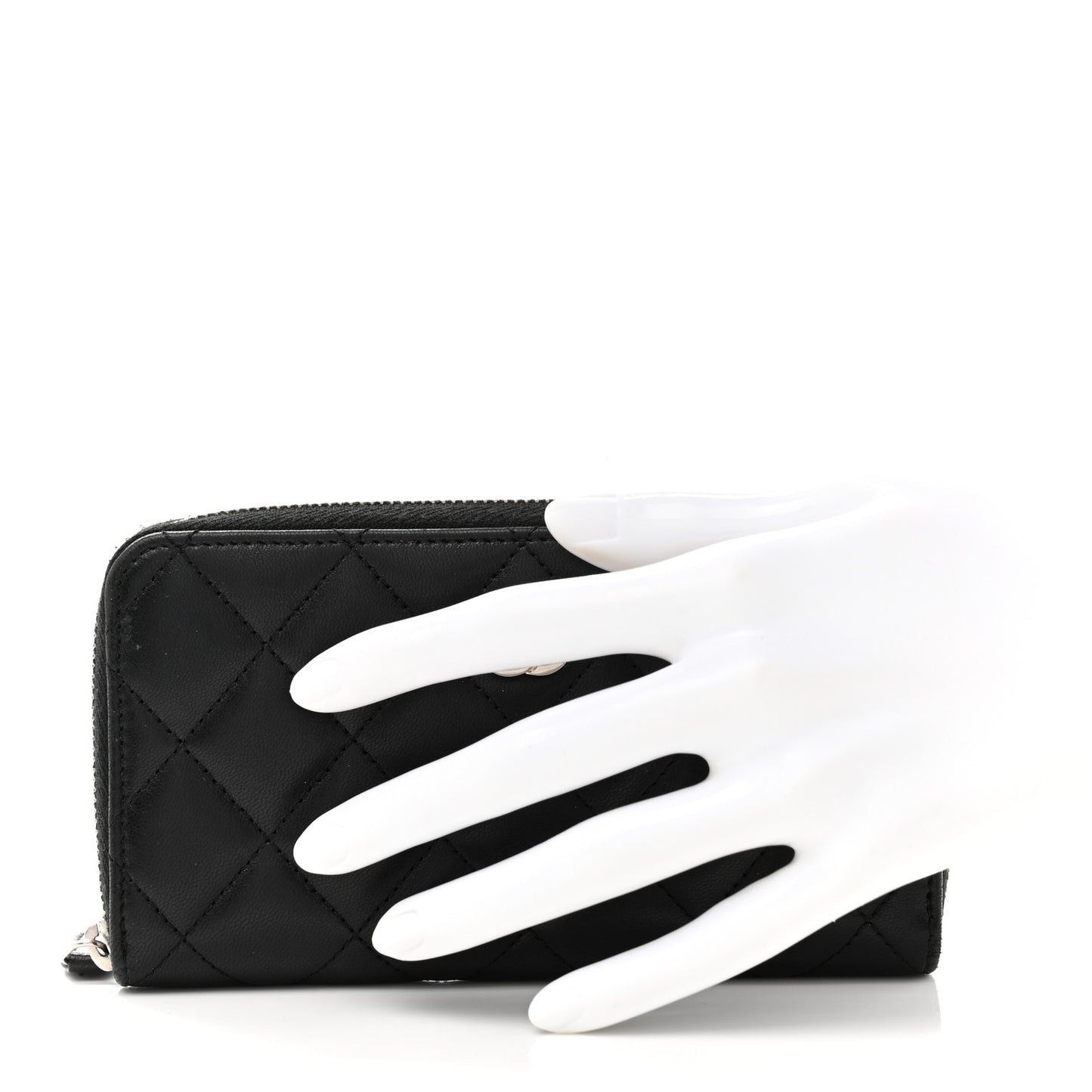 Lambskin Quilted Medium Zip Around Wallet Black