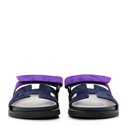 Hermes Suede Goatskin Womens Chypre Sandals 36.5 Marine Violet Majorette 2 of 9
