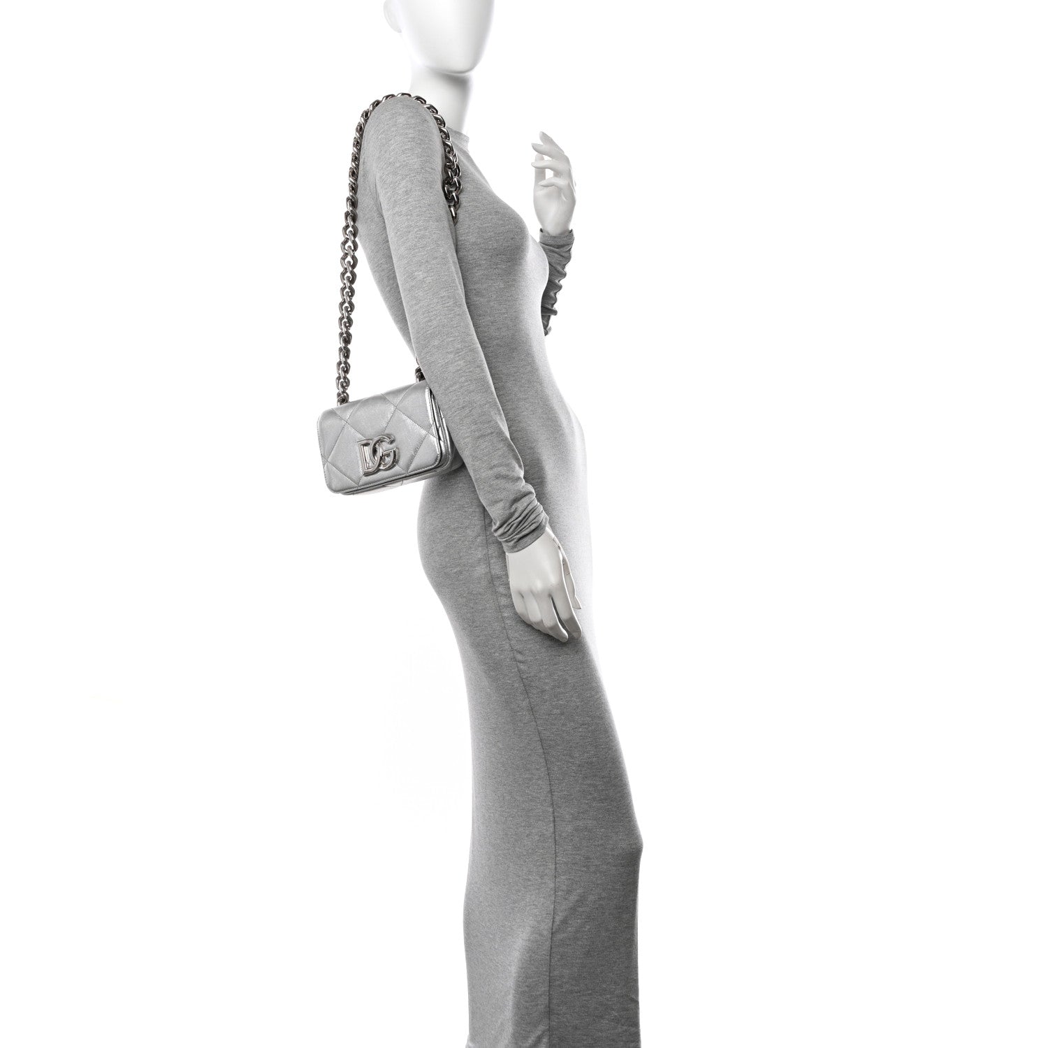 Dolce & Gabbana DOLCE GABBANA Laminato Vitello 3.5 Chain Flap Crossbody Bag Silver 2 of 9
