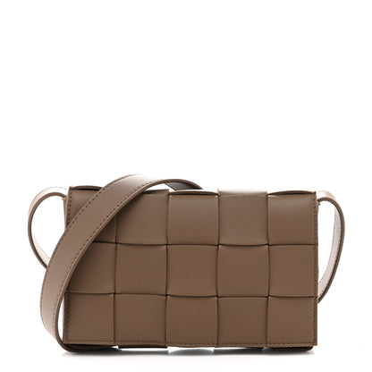 Bottega Veneta Lambskin Maxi Intreccio Small Cassette Crossbody Bag Taupe Grey 1 of 12