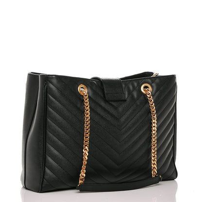 Saint Laurent Grain De Poudre Matelasse Chevron Monogram Shopping Bag Black 3 of 6