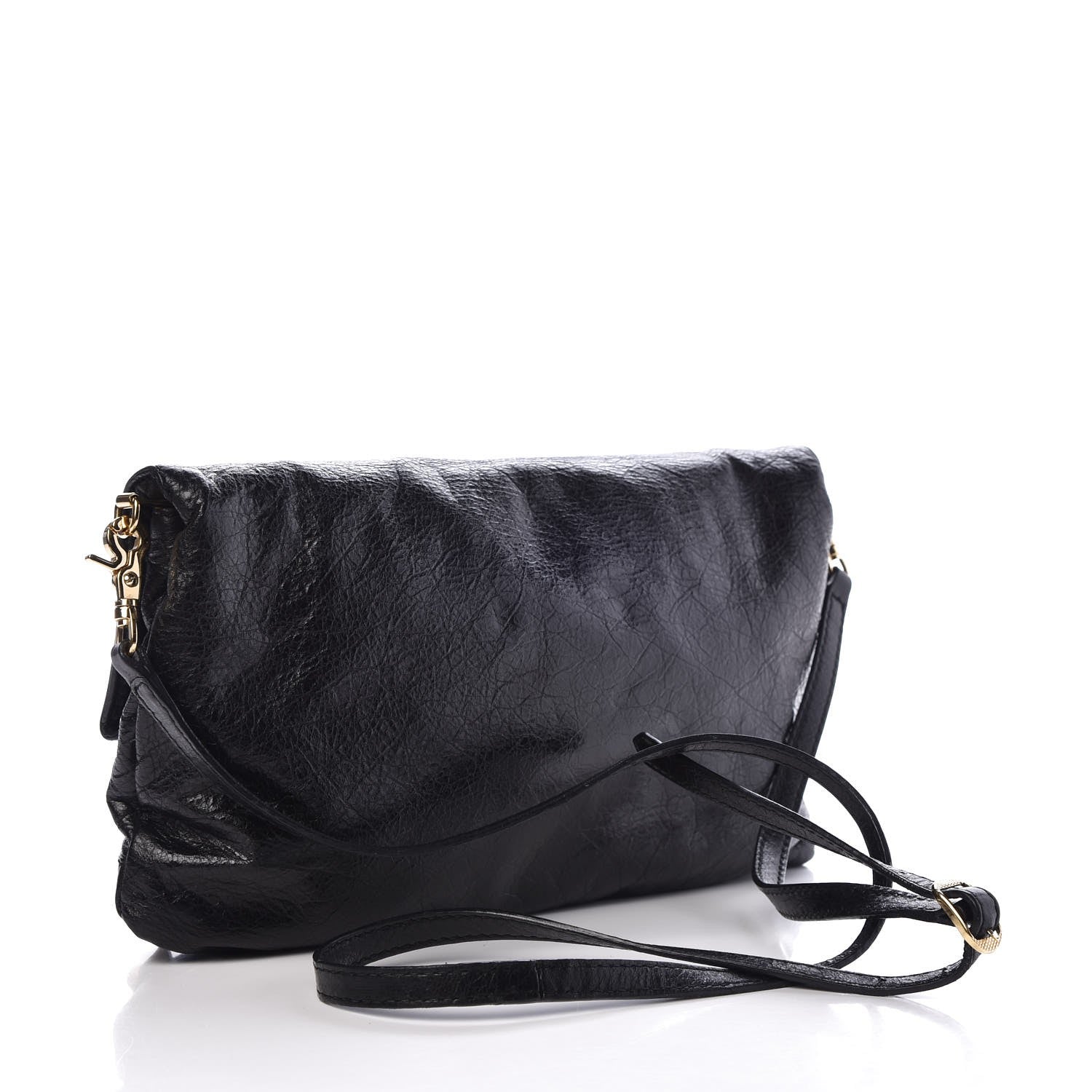 Balenciaga Agneau Giant 12 Gold Hardware Envelope Strap Clutch Black 3 of 7