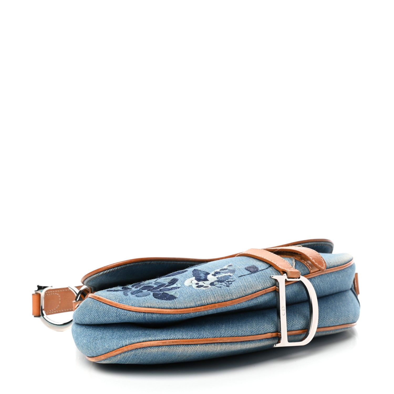 Christian Dior Denim Embroidered Saddle Bag Blue 4 of 11