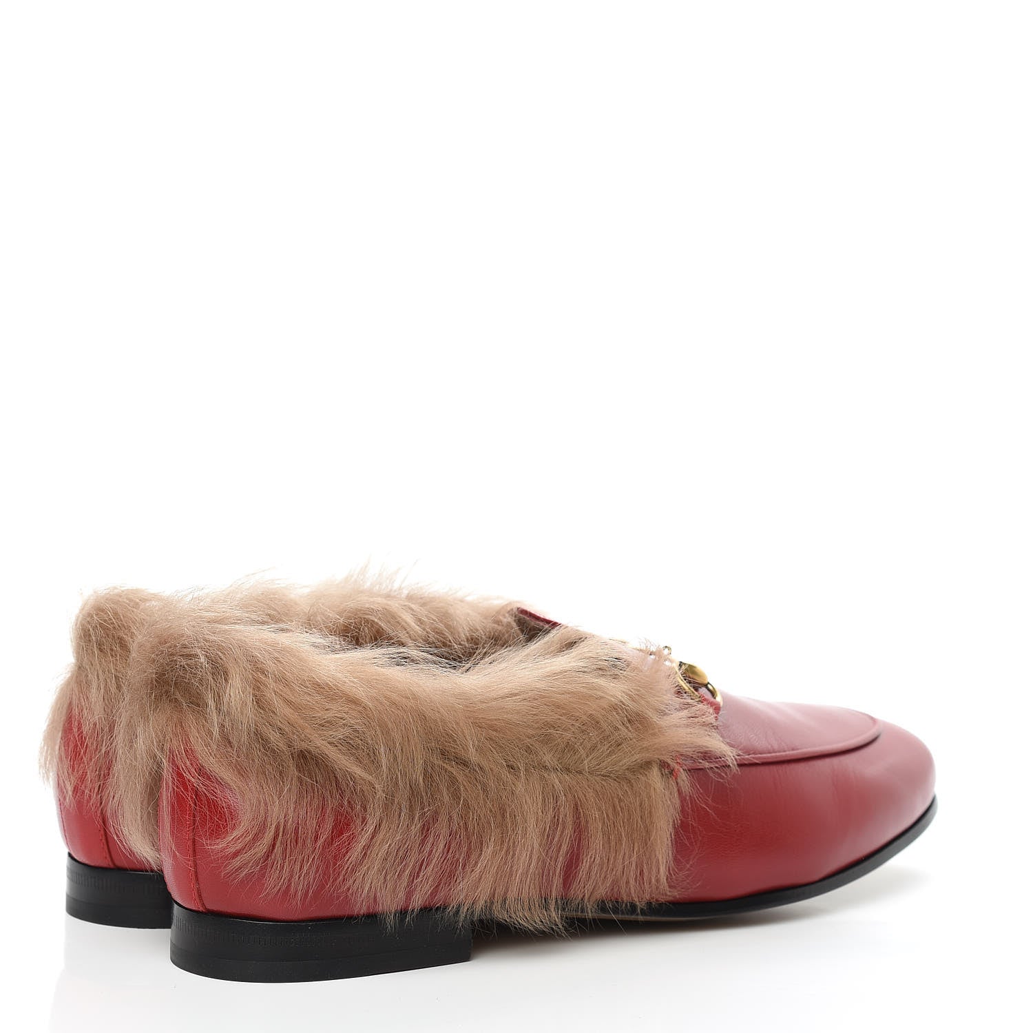 Gucci Malaga Kid Fur Womens Jordaan Loafers 41 Hibiscus Red Natural 4 of 7