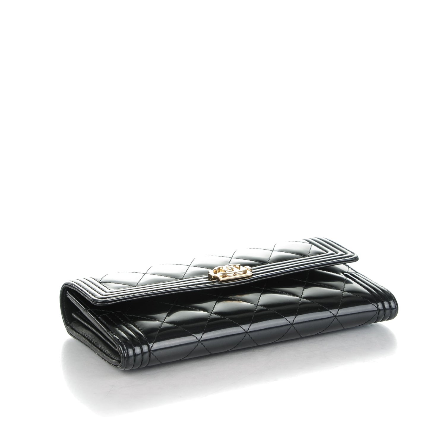 Iridescent Glazed Calfskin Quilted Boy Flap Wallet Black