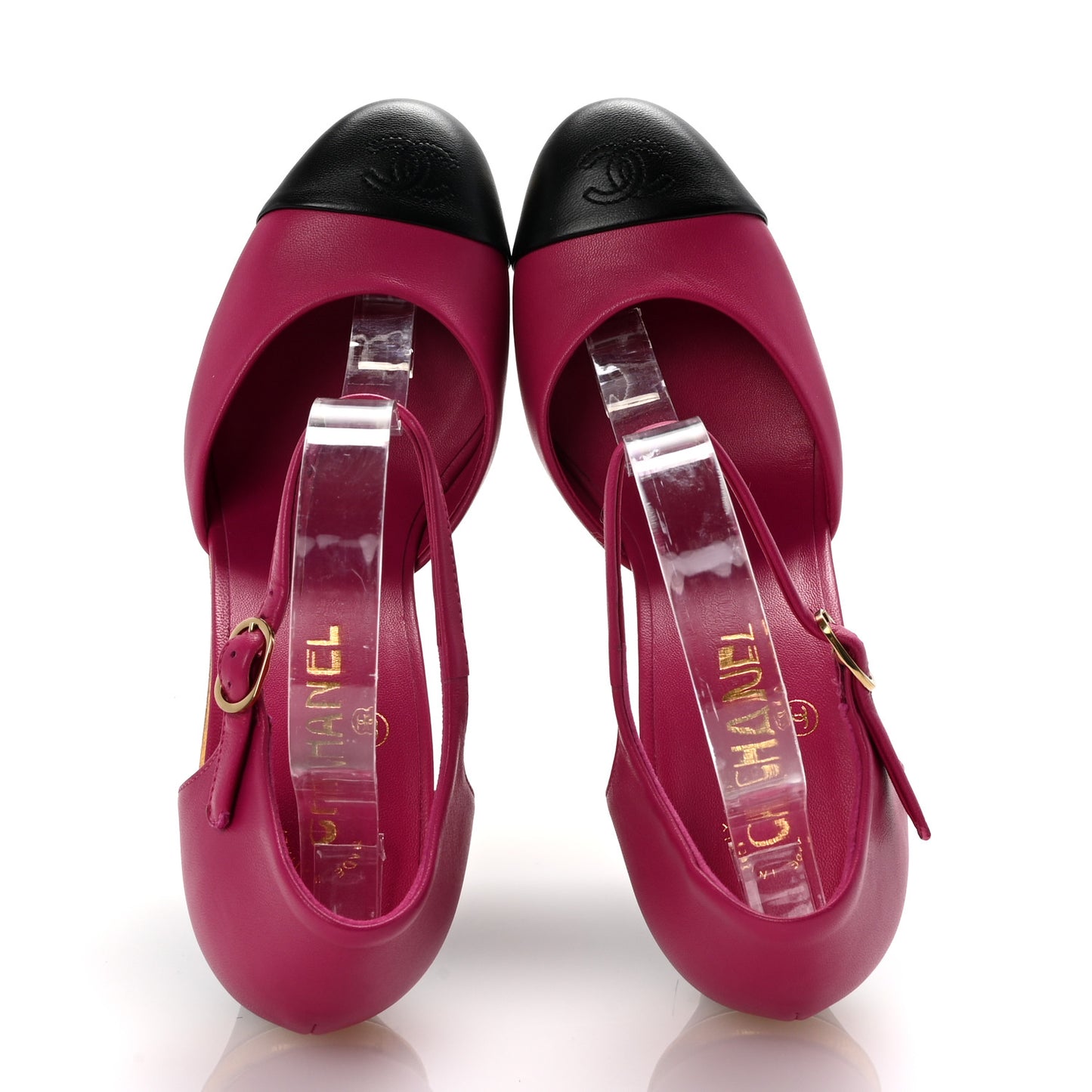 Lambskin Cap Toe Open Wedge 39 Fuchsia Black