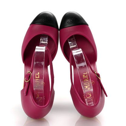 Chanel Lambskin Cap Toe Open Wedge 39 Fuchsia Black 2 of 10