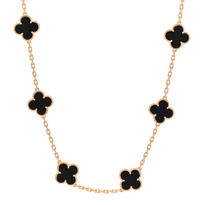Van Cleef & Arpels 18K Yellow Gold Black Onyx 10 Motifs Vintage Alhambra Necklace 1 of 7