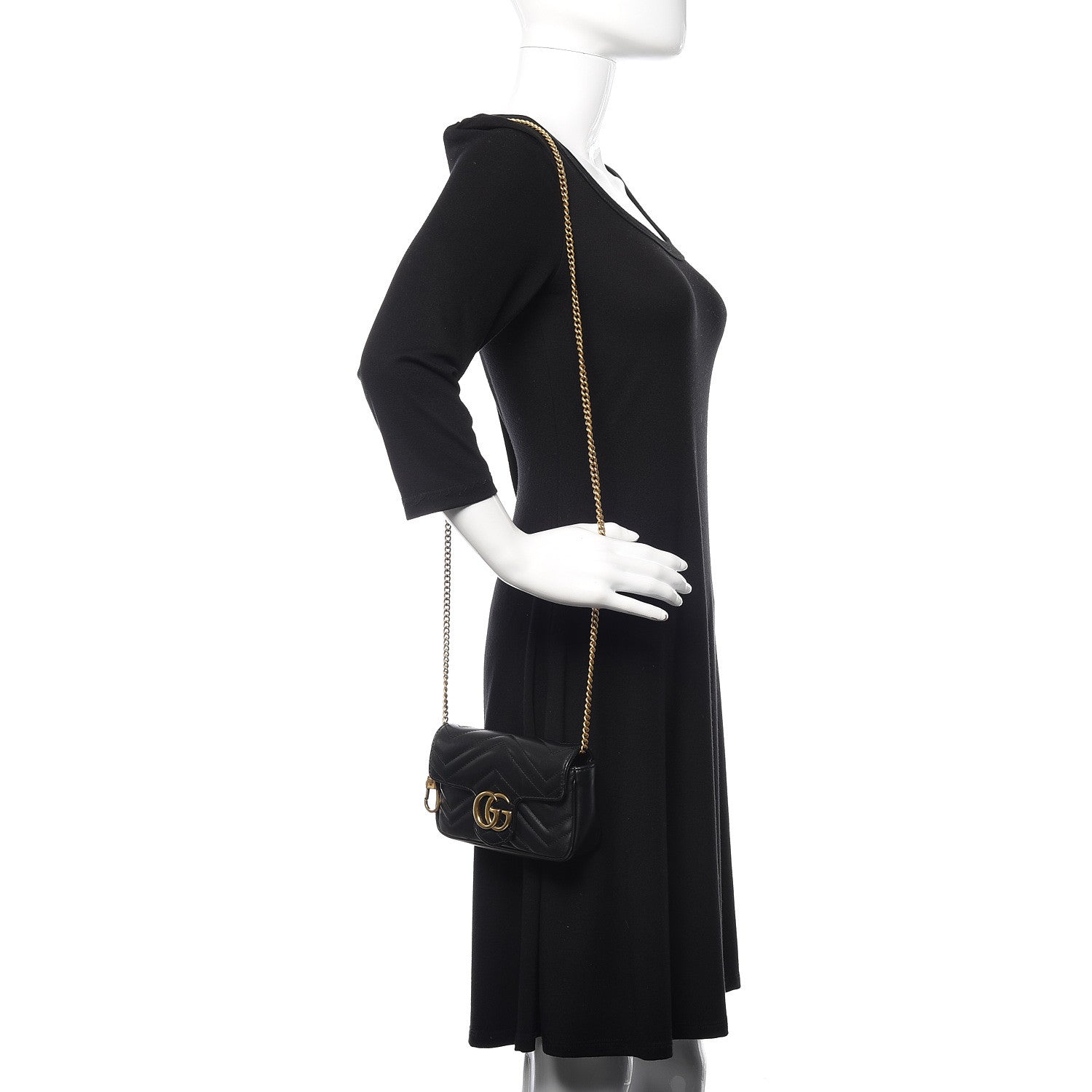 Gucci Calfskin Matelasse Super Mini GG Marmont Shoulder Bag Black 2 of 14