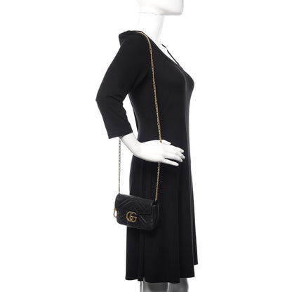 Gucci Calfskin Matelasse Super Mini GG Marmont Shoulder Bag Black 2 of 14
