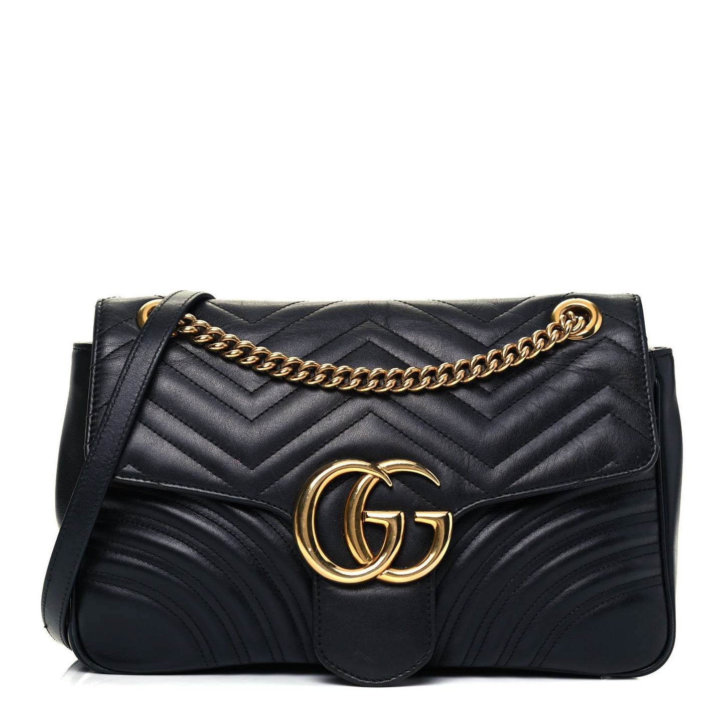 Calfskin Matelasse Medium GG Marmont Shoulder Bag Black