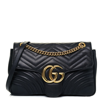 Gucci Calfskin Matelasse Medium GG Marmont Shoulder Bag Black 1 of 9