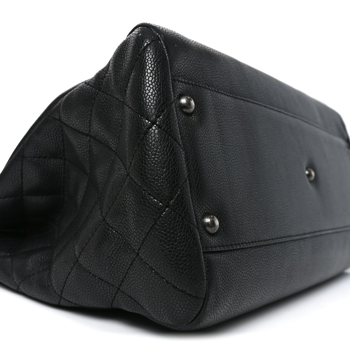 Metallic Grained Calfskin Woven Chain Large Shopping Bag Black