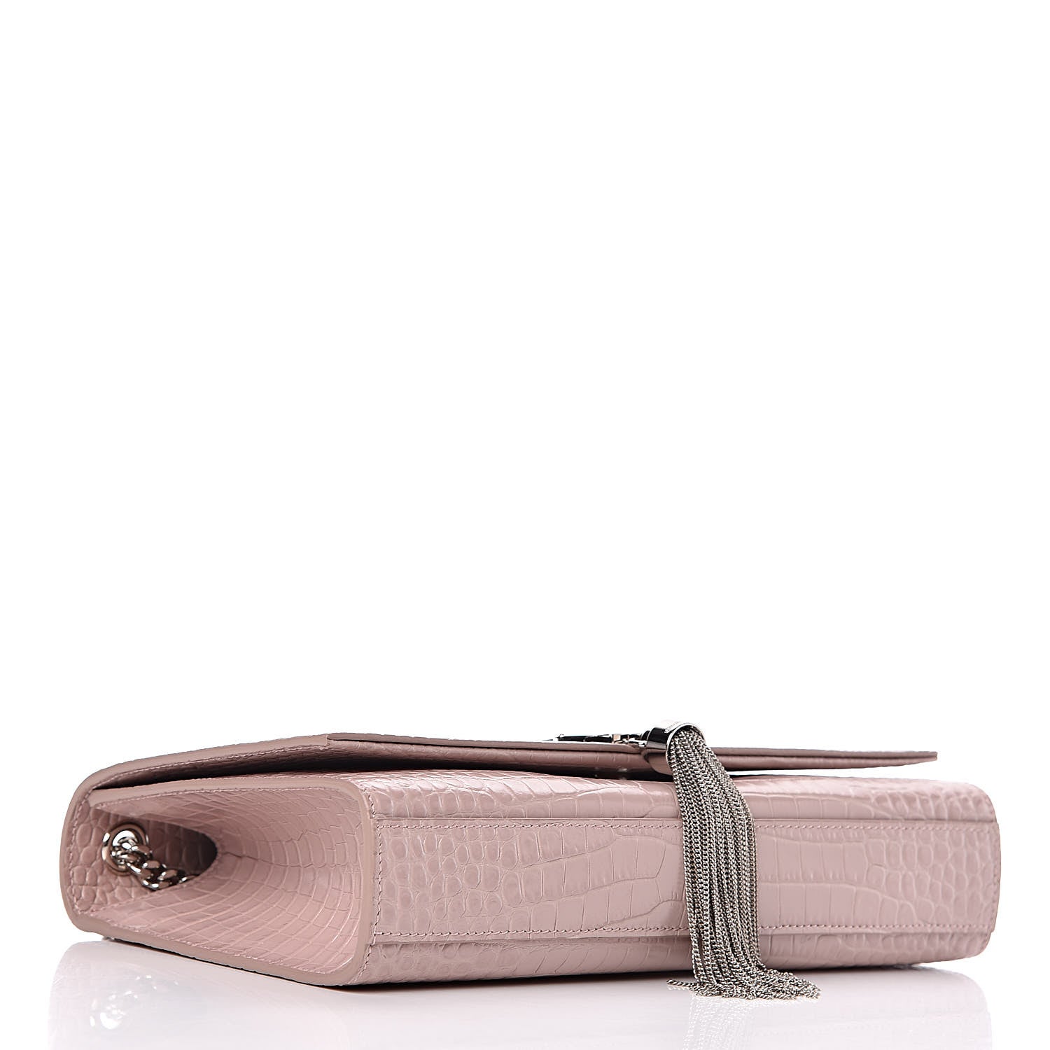 Saint Laurent Calfskin Crocodile Embossed Medium Classic Monogram Kate Tassel Satchel Powder Pink 4 of 11