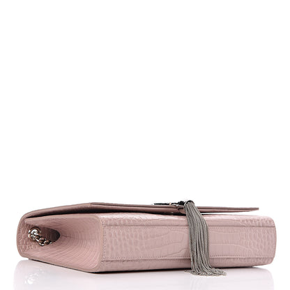 Saint Laurent Calfskin Crocodile Embossed Medium Classic Monogram Kate Tassel Satchel Powder Pink 4 of 11