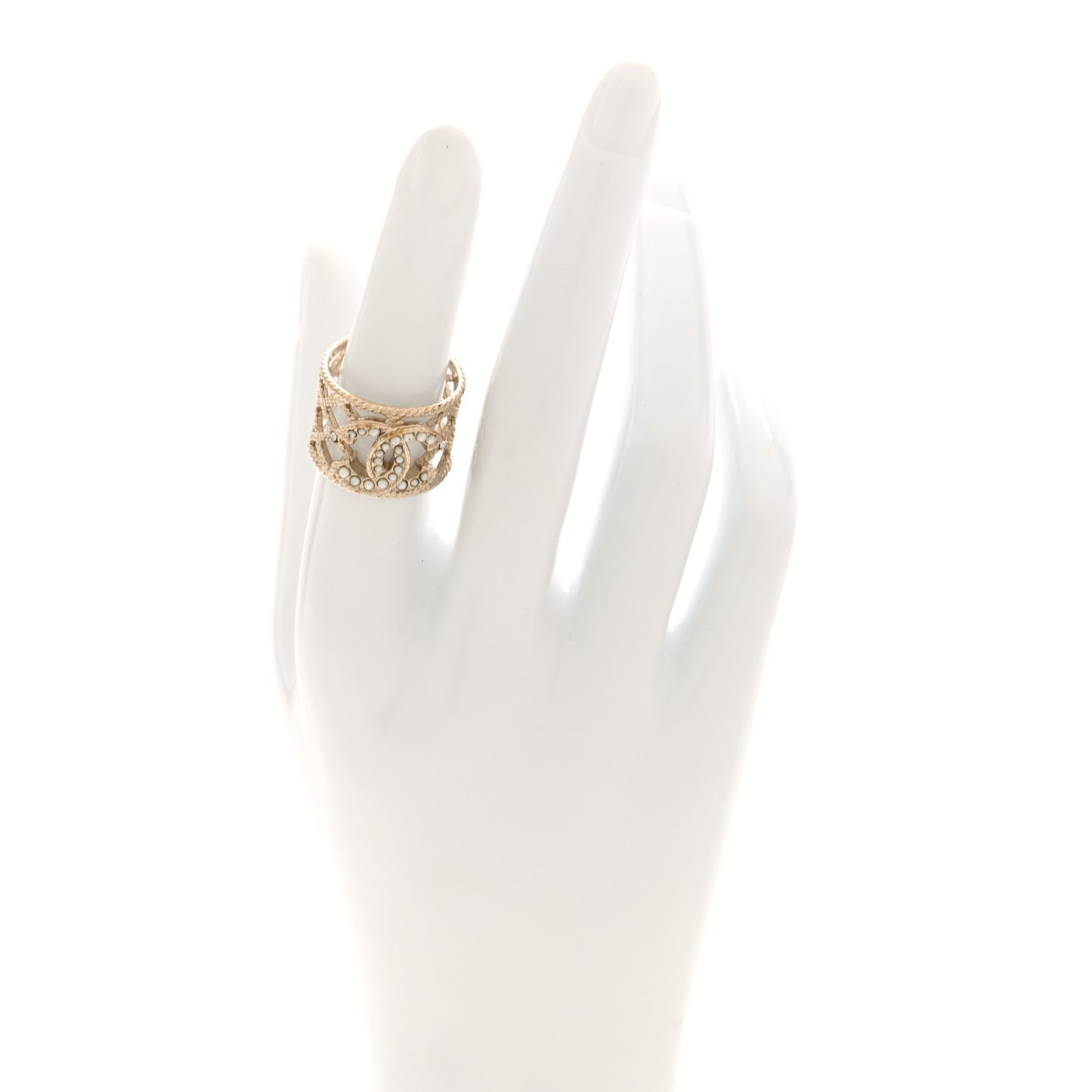 Pearl Chain CC Ring Gold