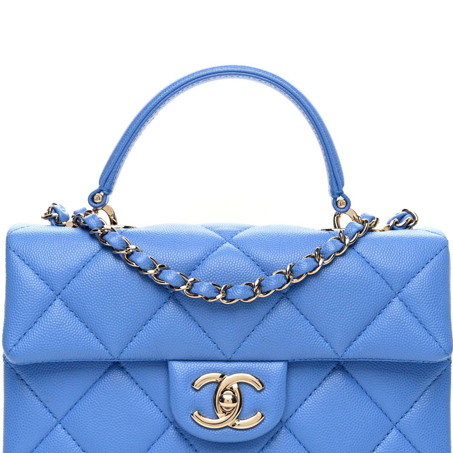 Chanel Caviar Quilted Mini Retro Twist Top Handle Flap Blue