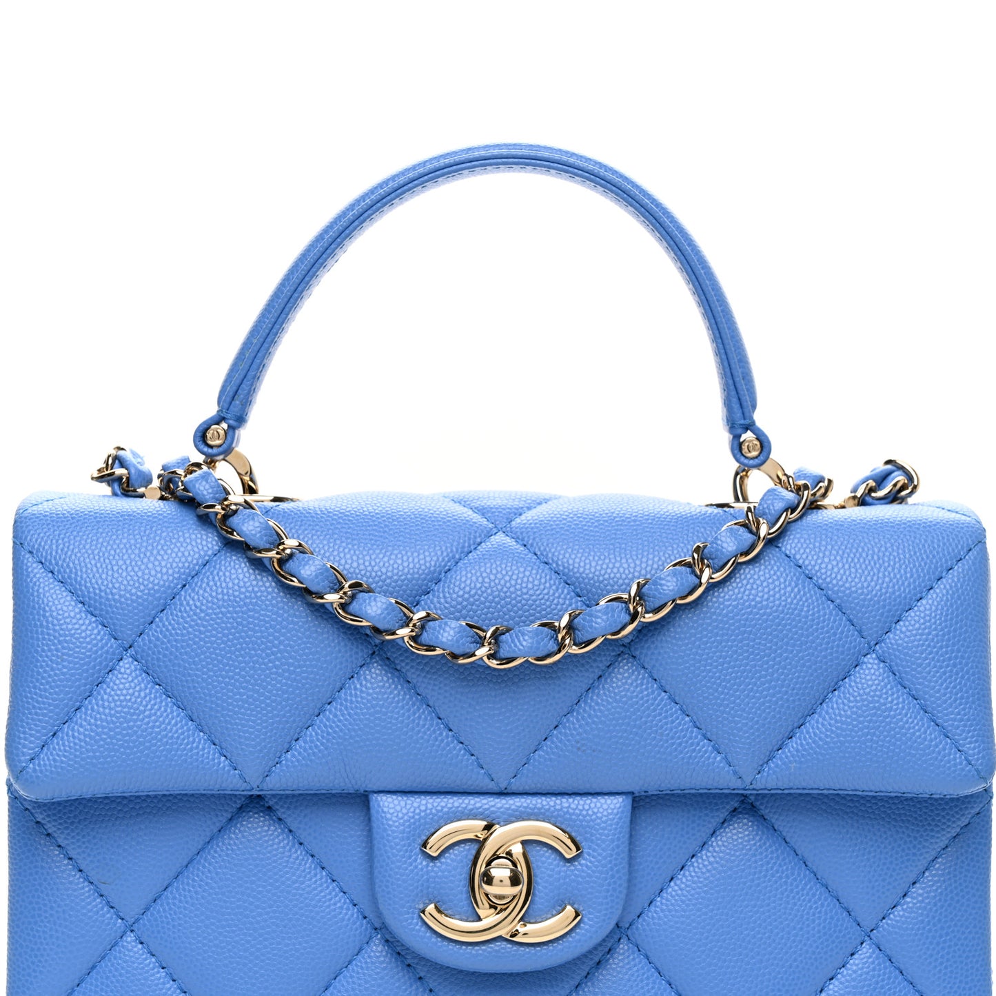 Caviar Quilted Mini Retro Twist Top Handle Flap Blue