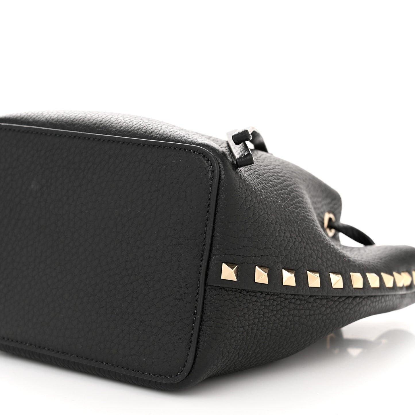 Grained Calfskin Rockstud Bucket Bag Black