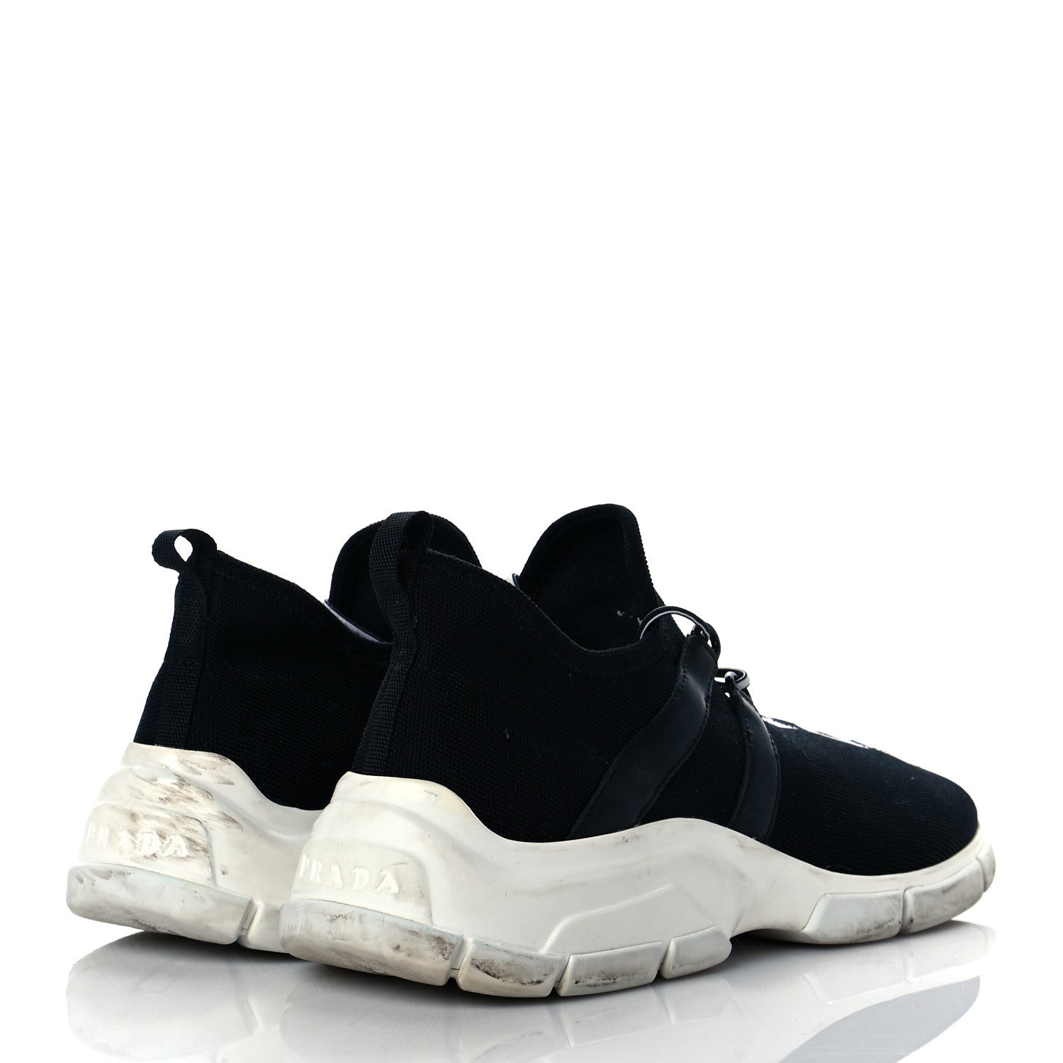 Prada Knit Fabric Logo Sneakers 39.5 Black White 4 of 8