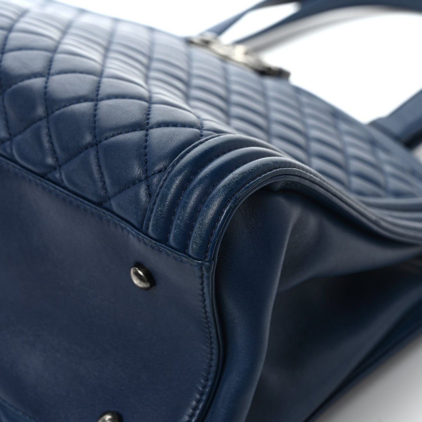 Calfskin Quilted Boy Shopping Tote Navy Blue