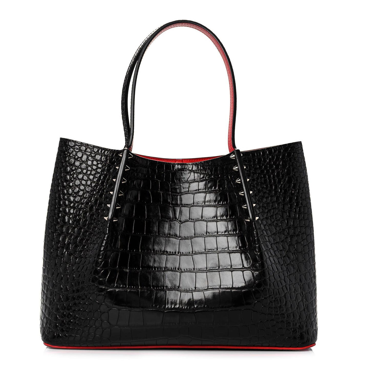 Crocodile Embossed Calfskin Spiked Small Cabarock Shopper Tote Black