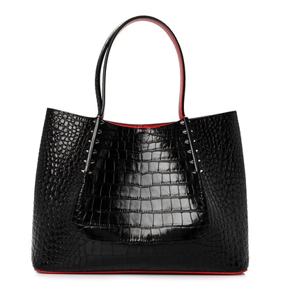 Christian Louboutin Crocodile Embossed Calfskin Spiked Small Cabarock Shopper Tote Black 1 of 16