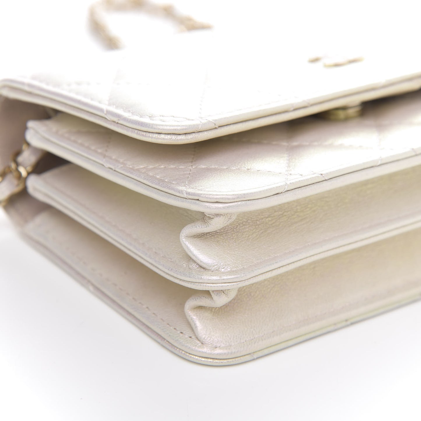 Iridescent Lambskin Quilted Mini Wallet On Chain WOC Ivory