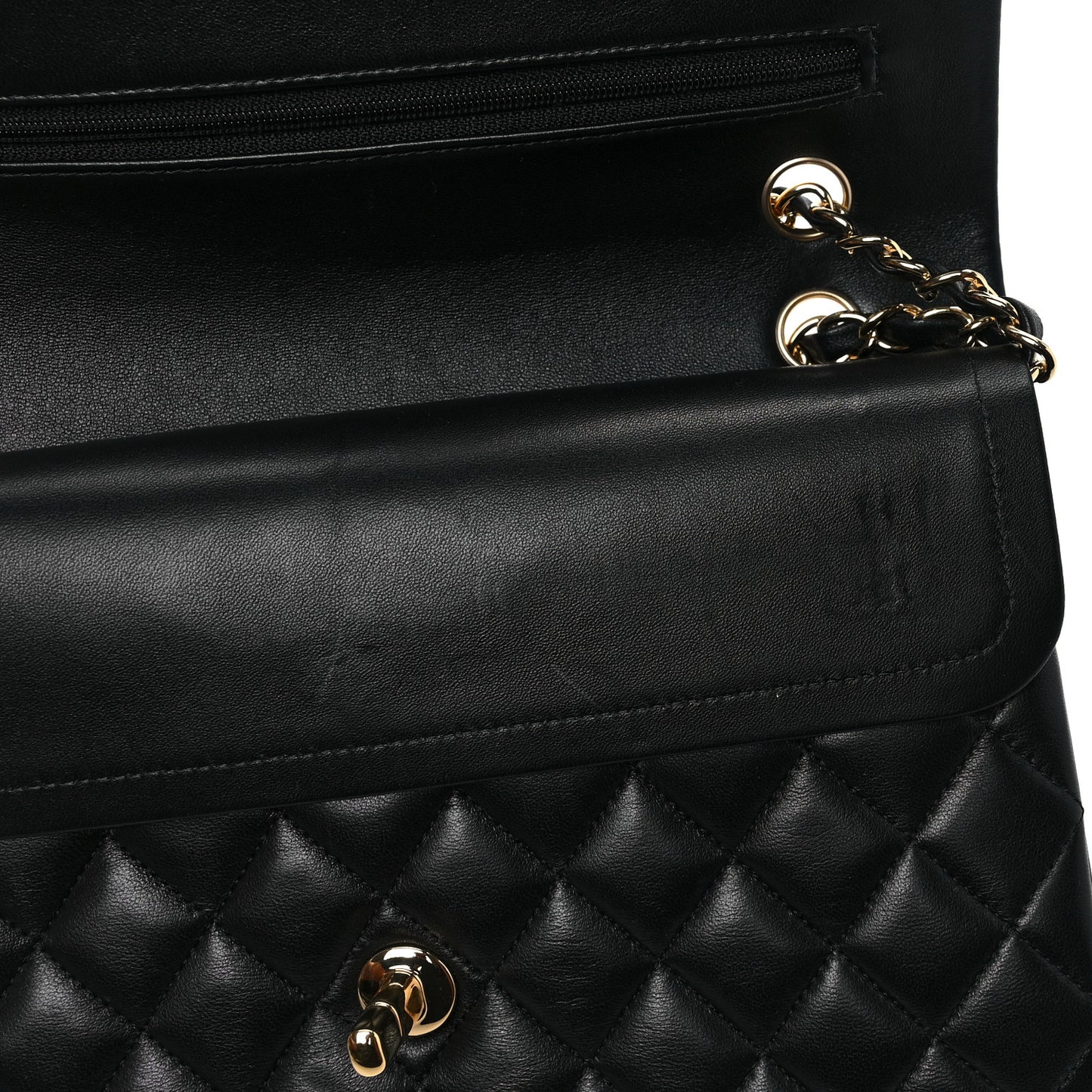 Lambskin Quilted Medium Double Flap Black