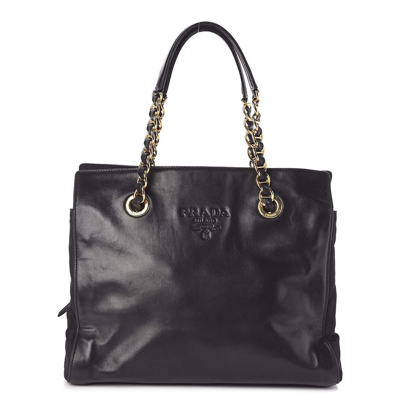 Nappa Tessuto Nylon Chain Tote Black