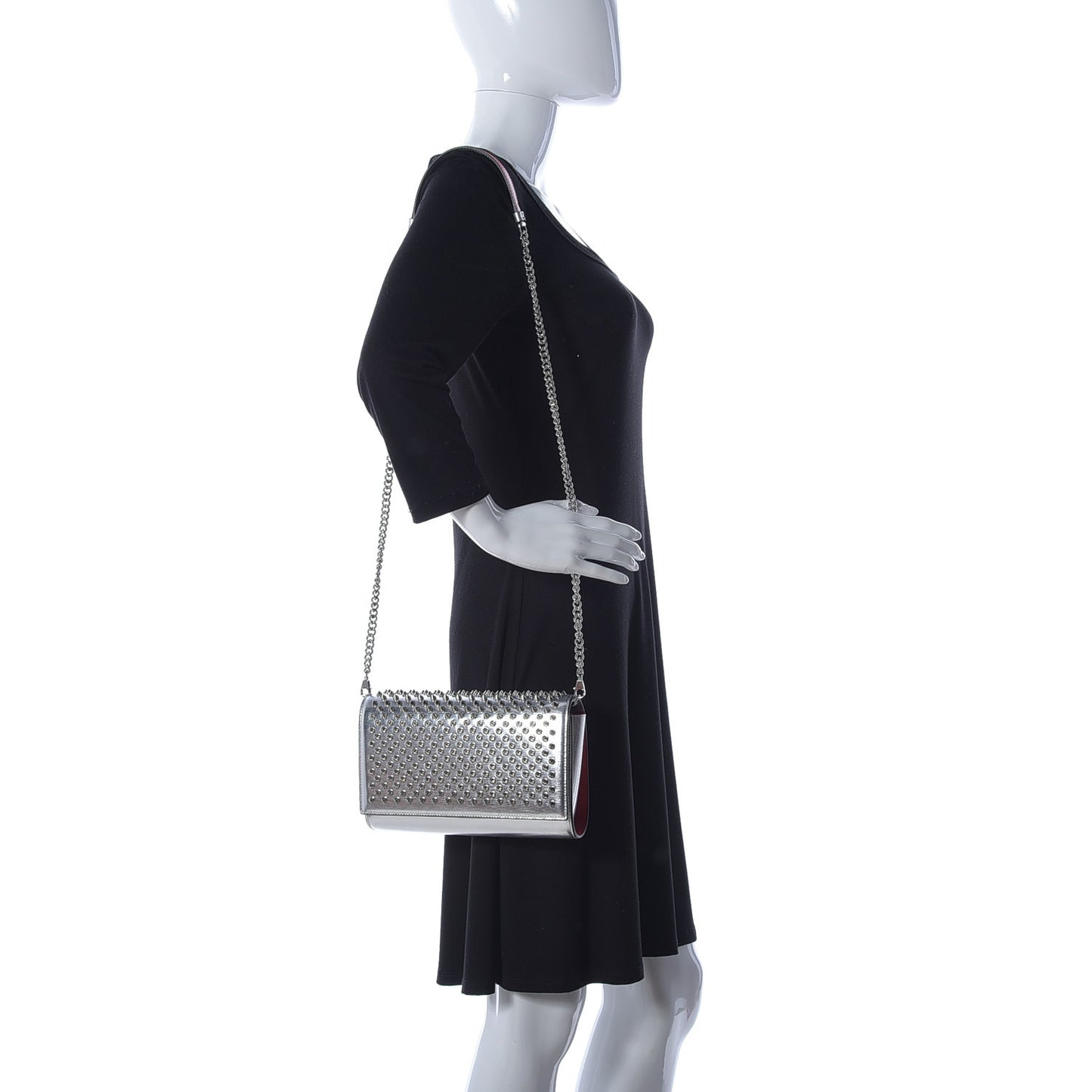 Metallic Calfskin Spikes Multimetal Paloma Clutch Silver