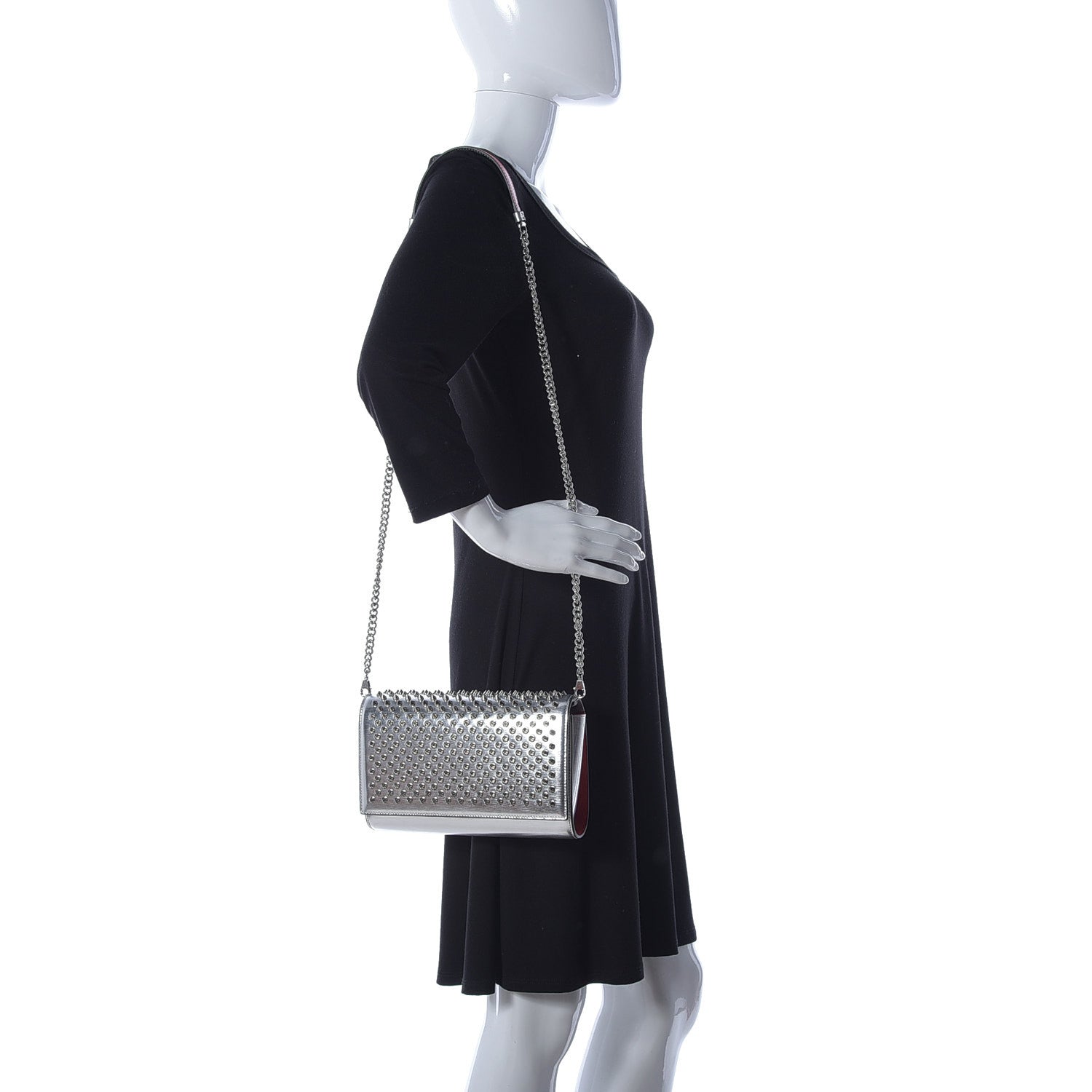 Christian Louboutin Metallic Calfskin Spikes Multimetal Paloma Clutch Silver 2 of 9